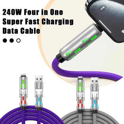 240W RGB 4-In-1 Fast Charging Data Cable Colorful Breathing Light Fast Charging Cable Zinc Alloy Silicone Wire Extension Cable ﻿