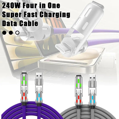 240W RGB 4-In-1 Fast Charging Data Cable Colorful Breathing Light Fast Charging Cable Zinc Alloy Silicone Wire Extension Cable ﻿