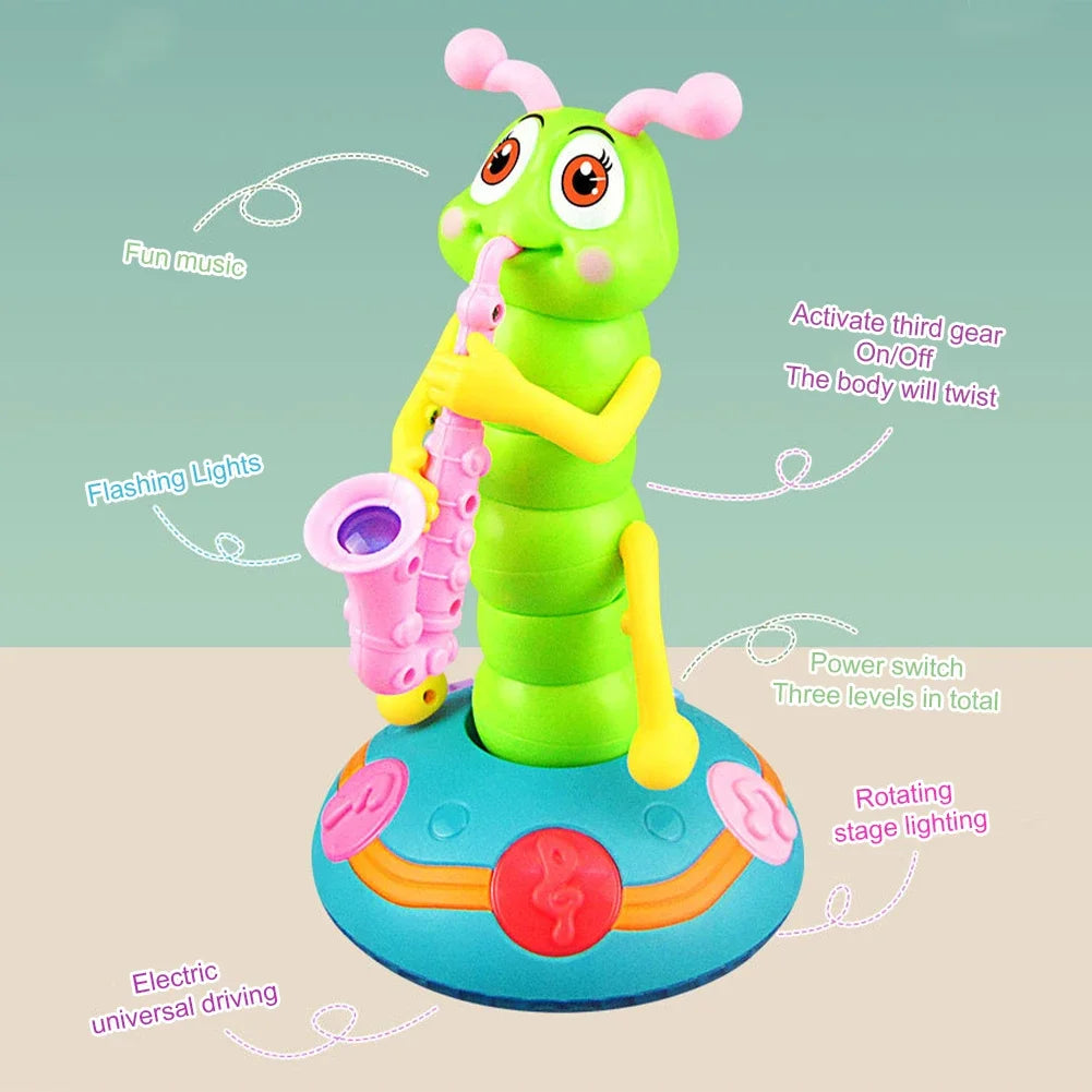 Kids Electric Dancing Saxophone Caterpillar Toys with LED Flashlight Cultivate Imagination Musical Educational Toy Boy Xmas Gift