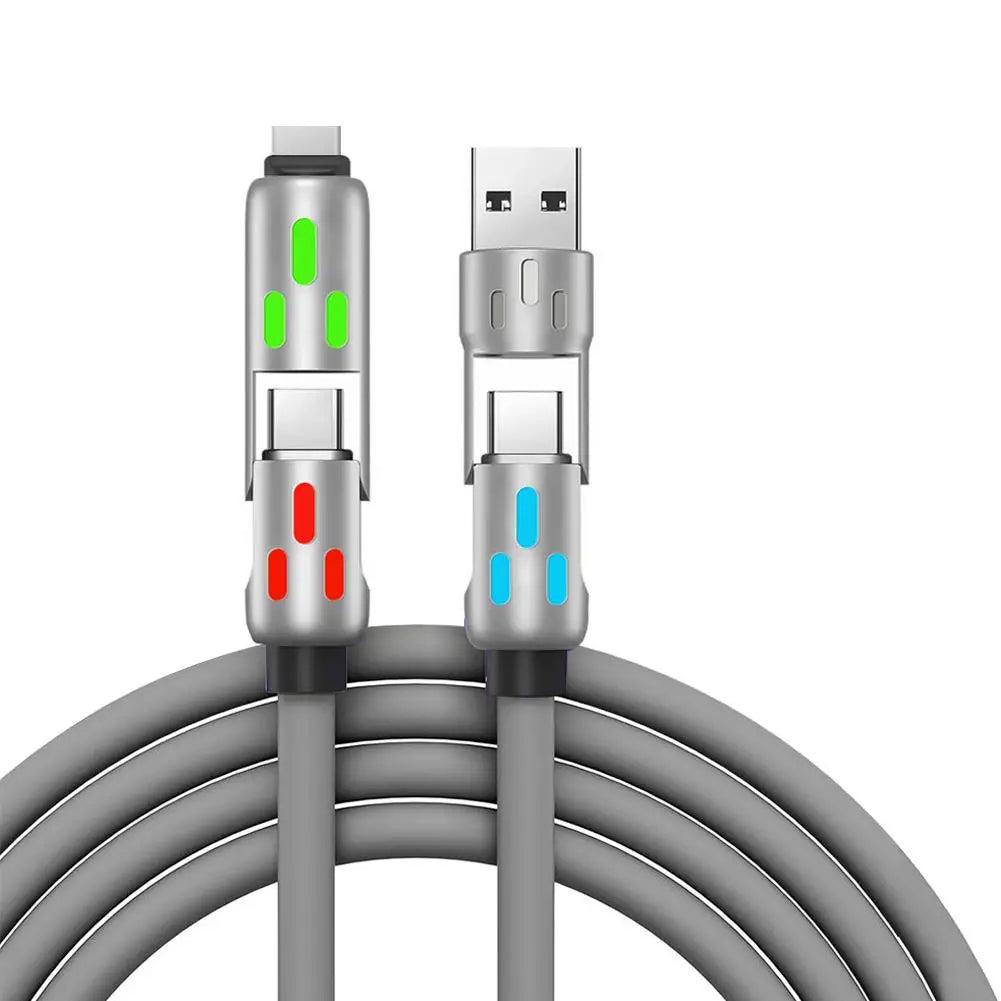 240W RGB 4-In-1 Fast Charging Data Cable Colorful Breathing Light Fast Charging Cable Zinc Alloy Silicone Wire Extension Cable ﻿