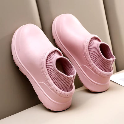 Winter Simple Casual Cotton Shoes Plush Shoes Men and Women Outdoor Eva Waterproof Warm without Lacing Couple Shoes Female Shoes