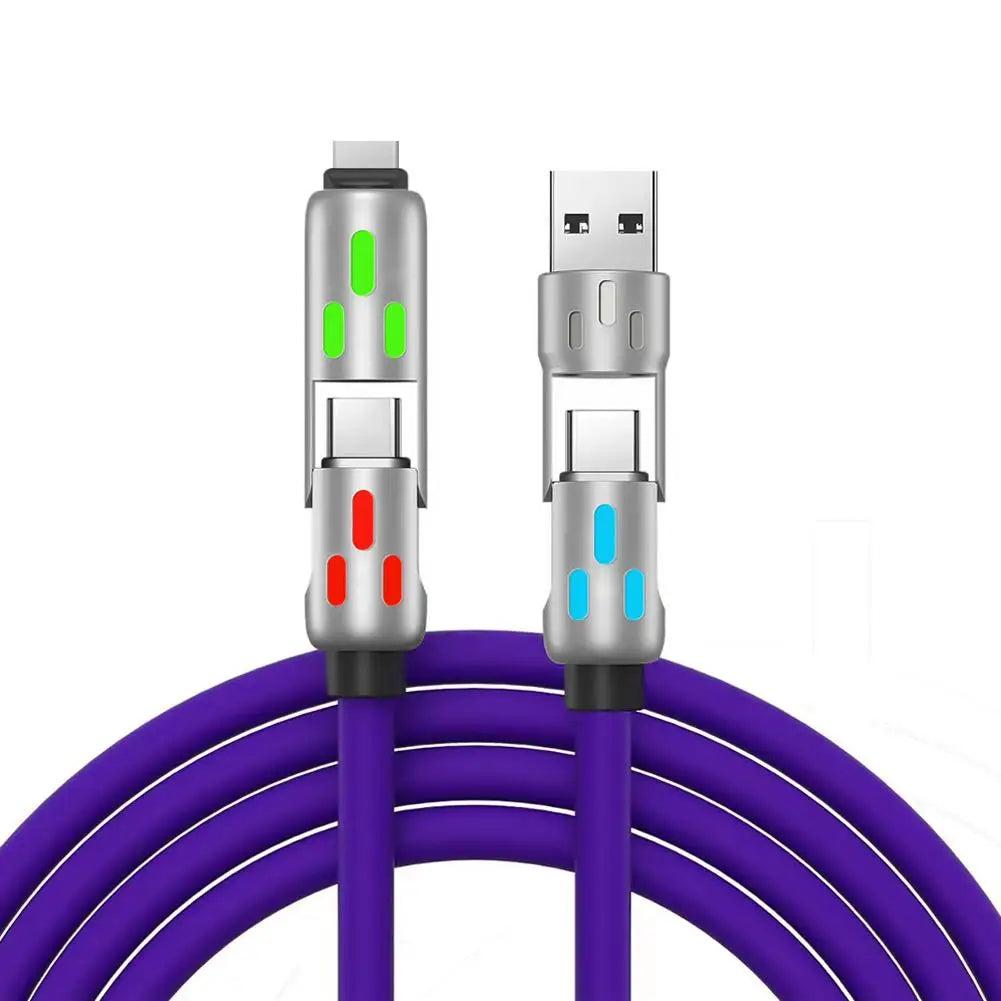 240W RGB 4-In-1 Fast Charging Data Cable Colorful Breathing Light Fast Charging Cable Zinc Alloy Silicone Wire Extension Cable ﻿