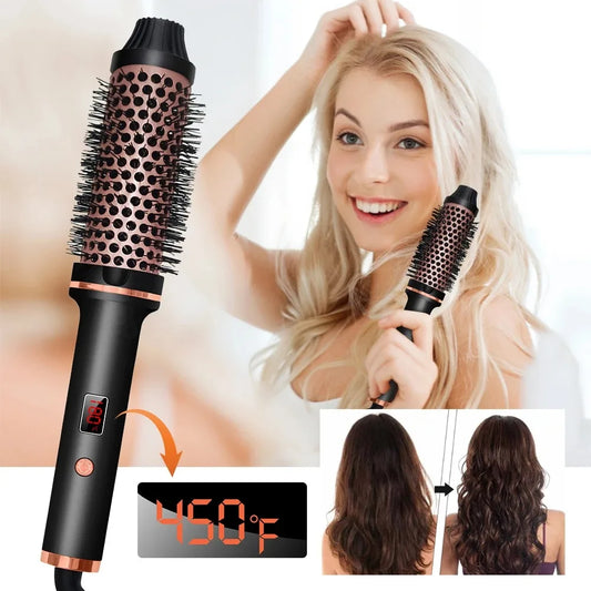 Wavy Thermal Brush, Hot Hair Brush, Blowout Dryer Brush Ionic Heated round Brush for Natural Curls Dual Voltage Thermal round Brush, Easy to Use Hair Styling Tool for Women & Girls